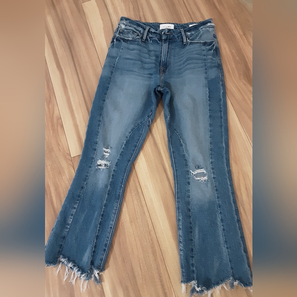 Frame Denim Women's Boot Cut Jeans - Medium Blue with Distressed Details